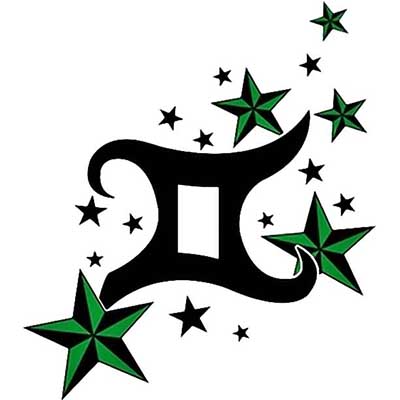 Gemini awesome symbol with nautical stars design Fake Temporary Water Transfer Tattoo Stickers NO.10074